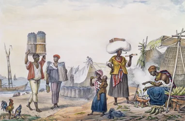 Noirs vendant du charbon et du maïs, de 