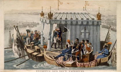 Rencontre des empereurs Alexandre Ier de Russie et Napoléon Ier de France au Neman près de Tilsit en juillet