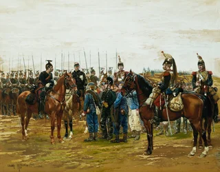 Cuirassiers français tenant des soldats bavarois captifs, 1875