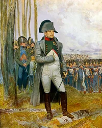 Napoléon Ier et son état-major regardant les grenadiers de la Garde impériale - Peinture à l