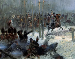 Campagne de Russie en 1812 : Charge du 7ème cuirassier du colonel Dubois à la Bérézina le 28/11/1812 en Russie (détail)