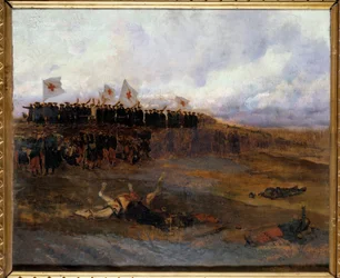 Siège de Paris 1870 : « les frères des écoles de la doctrine chrétienne se dirigent vers le champ de bataille » Peinture par Édouard Detaille (1848-1912) 1872