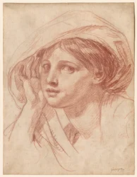 Tête de jeune femme, vers 1785 (craie rouge sur papier vergé blanc)