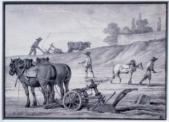 Agriculture : scène de labour. Dessin par Jean Baptiste Huet (1745-1811) 18ème siècle Paris, Musée du Louvre