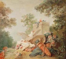 Salon du graveur Gilles Demarteau, au-dessus de la porte : colombes, carquois et chapeau de paille, c.1750-65