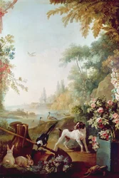 Deux lapins, une pie et un chien, du Salon de Gilles Demarteau (1722-76)