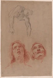 Homme se penchant et deux études de têtes (recto)