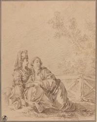 Deux Russes assis dans un paysage