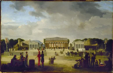 Vue du grand théâtre élevé sur la place de la Concorde pour la fête de la Paix, le 18 brumaire, an X (9 novembre 1801), en 1801