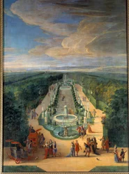 Vue du bosquet de la Galerie des Antiques dans les jardins de Versailles