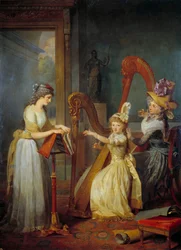 Stéphanie Félicité Ducrest de Saint-Aubin, Comtesse de Genlis, donnant une leçon de harpe aux enfants du Duc d