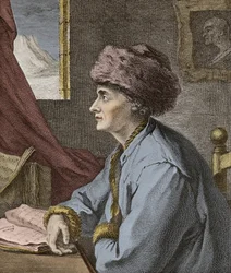 Jean-Jacques Rousseau écrivain et philosophe français à Neuchâtel en 1765 (gravure de J.B. Michel)