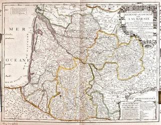 Carte de la Guyenne et de la Gascogne (Sud-Ouest de la France)