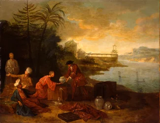 Asie - Un marchand européen achetant de la porcelaine à un commerçant chinois, 1724
