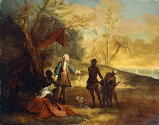 Des quatre parties du monde - Afrique : un marchand européen négocie avec un chef noir, 1724