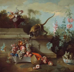 Nature morte avec singe, fruits et fleurs, 1724