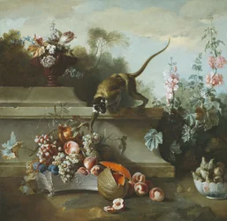 Nature morte avec singe, fruits et fleurs, 1724