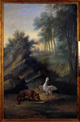 Le renard et la cigogne. Illustration d’une fable de Jean de La Fontaine (1621-1695)