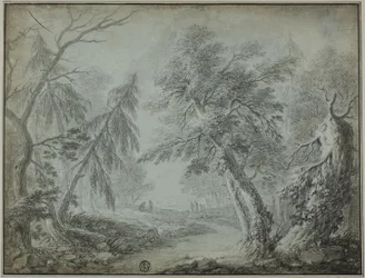 Forêt avec ruisseau et figures