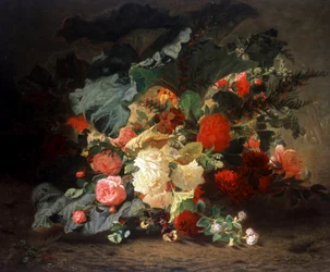 Composition Florale. Peinture de Jean Baptiste Robie (1821-1910) Collection privee.
