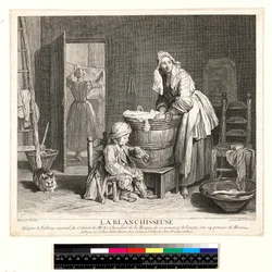 La Blanchisseuse, gravée par Charles Nicolas Cochin I, 1739