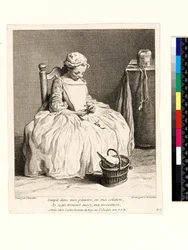 Petite fille avec son déjeuner (La Petite Fille aux Cerises) gravée par Charles Nicolas Cochin I (1688-1754) 1738