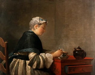 Une dame prenant le thé, 1735