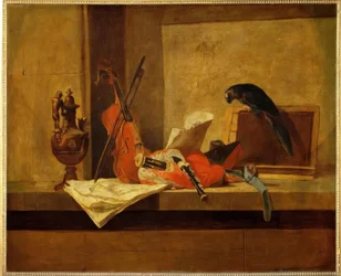 J.B.S. Chardin, Instruments de musique et perroquet