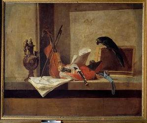 Instruments de musique et perroquet