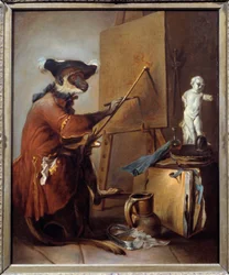 Le singe peintre. Représentation d