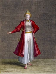 Une jeune fille bulgare, planche 83 du «Recueil de cent estampes représentant différentes nations du Levant» de Charles de Ferriol, gravée par Jean-Baptiste Haussard (actif en 1679-1749), 1707-08