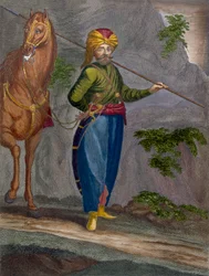 Un spahi, planche 34 de la « Collection de cent estampes représentant les différentes nations du Levant » de Charles de Ferriol, gravée par Gérard Scotin (1671-1716), 1707-08
