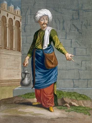 Un barbier ambulant, planche 58 du « Recueil de cent estampes représentant les différentes nations du Levant » de Charles de Ferriol, gravée par Gerard Scotin (1671-1716), 1707-08
