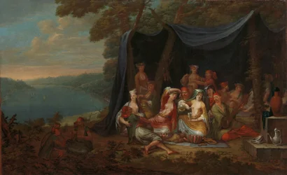 Fête champêtre avec des courtisans turcs sous une tente
