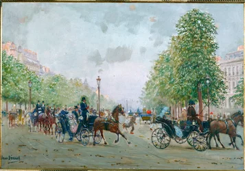 Autocars sur les Champs Elysées, Paris (peinture sur toile)