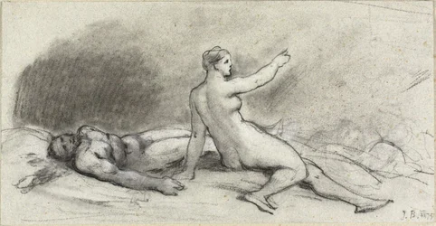 Femme nue assise avec homme nu endormi (recto); torse féminin vu de dos (verso)