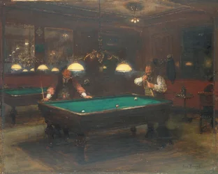 Les joueurs de billard (huile sur carton)
