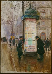 Le kiosque Morris - pilier publicitaire à Paris (peinture sur toile)