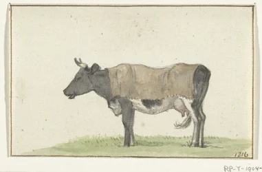 Vache debout avec une couverture, vers la gauche