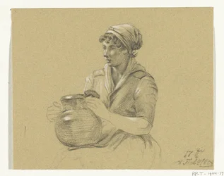 Fille assise avec une grande cruche