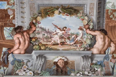 Un des quarante et un panneaux avec des scènes qui narrent les événements de Bacchus