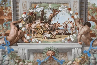 Le char triomphal de Bacchus, tiré par des panthères et accompagné de Silènes et Bacchantes