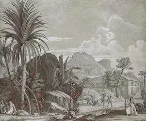 Départ pour une promenade, panneau de papier peint de la série "Paul et Virginie", par Dufour & Cie, c.1823