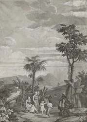 Les enfants dansent, panneau de papier peint de la série "Paul et Virginie", par Dufour & Cie, vers 1823