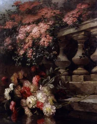 Fleurs sur le Balcon. Peinture de Jean Capeinick (1838-1890) Collection privee.