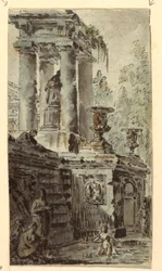 Fantaisie architecturale avec figures se baignant