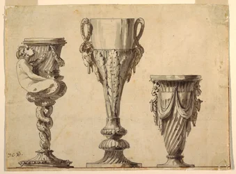 Conception pour un chandelier, une coupe et un vase