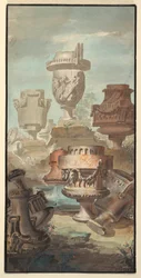 Dessin, Fantaisie de la ruine : Vases et urnes, 1770