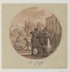 Design pour une Assiette en Porcelaine Peinte, Les Greffes du Service de la Culture des Fleurs