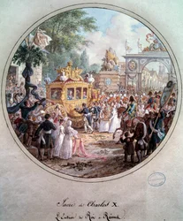 Entrée du roi Charles X à Reims, mai 1825. Gravure par Jean Charles Develly